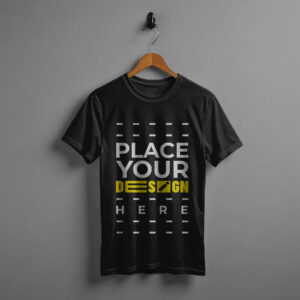 A Black T-Shirt Mockup on Hanger