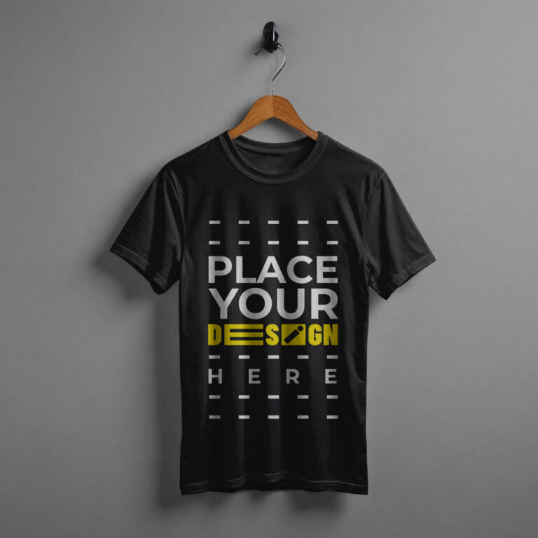 A Black T-Shirt Mockup on Hanger