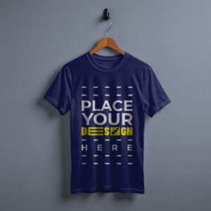 A Navy Blue T-Shirt Mockup on Hanger