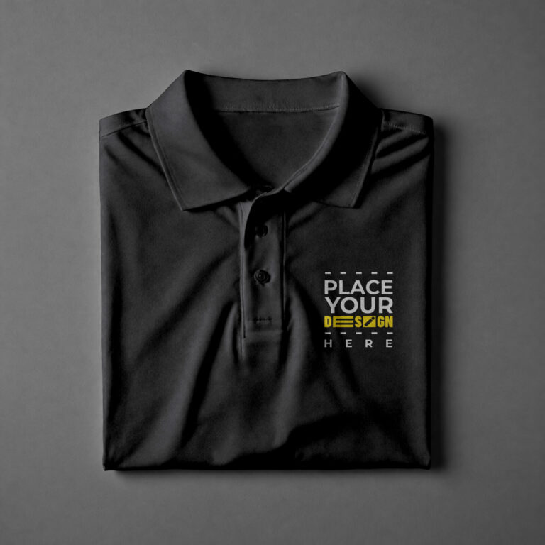 A folded black polo shirt mockup