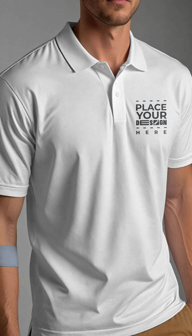 White Polo T-Shirt Mockup Close Up with Model