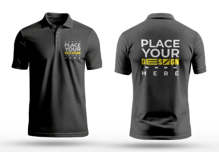 Black Polo T-Shirt Mockup with Front & Back Views