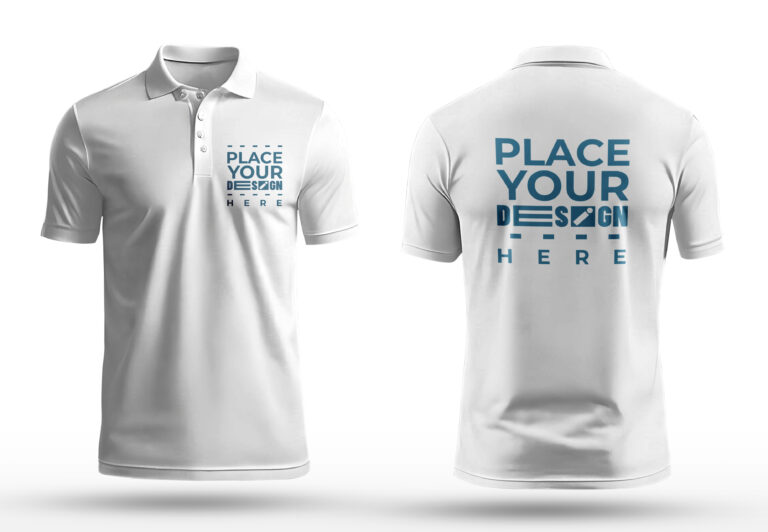 White Polo T-Shirt Mockup - Front and Back